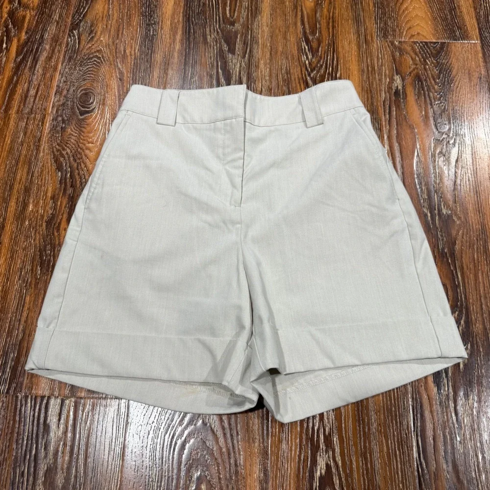 Rachel Zoe Womens Beige Tailored Cuffed Shorts‎ Stretch Elastic Back S Size 2